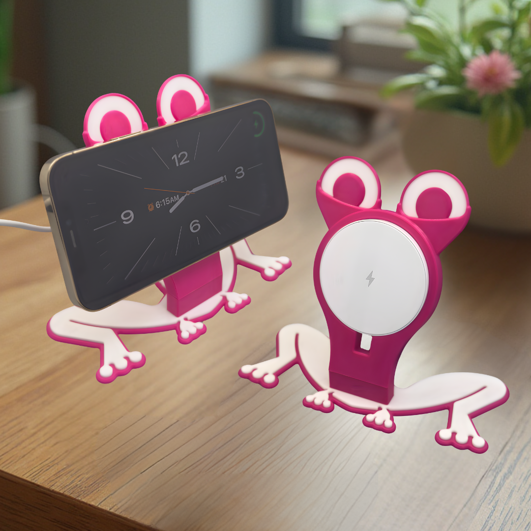 Cute Frog Phone Stand with Wireless Charging - Fun Desk Decor for Kids and Adults