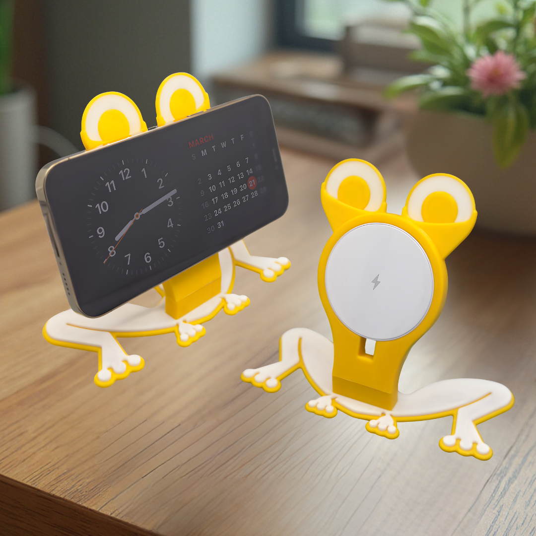 Cute Frog Phone Stand with Wireless Charging - Fun Desk Decor for Kids and Adults