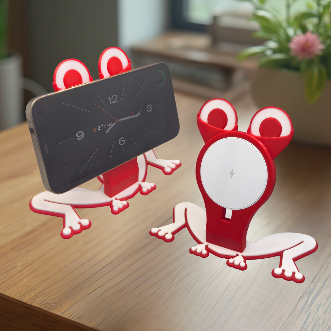 Cute Frog Phone Stand with Wireless Charging - Fun Desk Decor for Kids and Adults