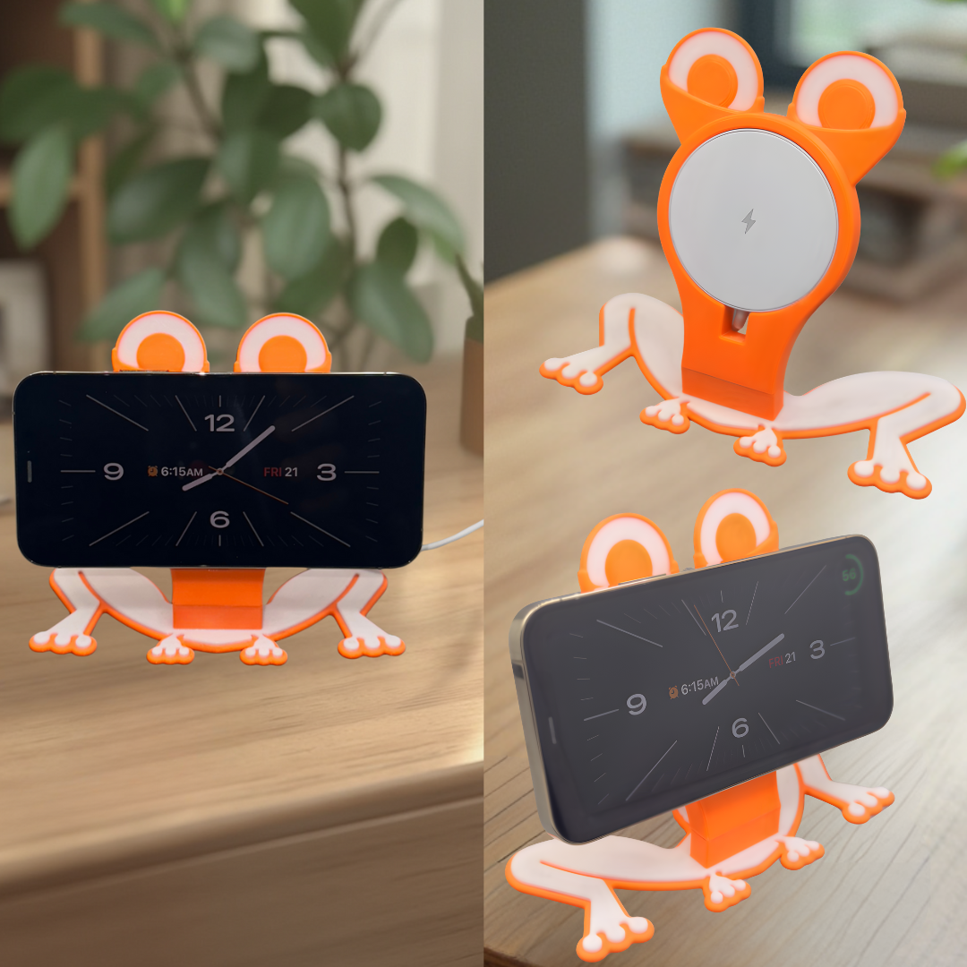 Cute Frog Phone Stand with Wireless Charging - Fun Desk Decor for Kids and Adults