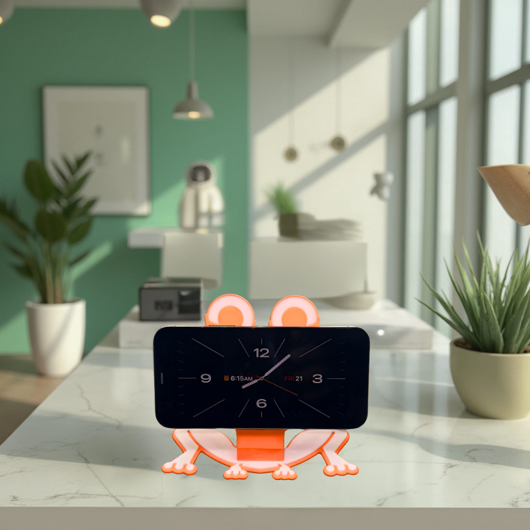 Cute Frog Phone Stand with Wireless Charging - Fun Desk Decor for Kids and Adults
