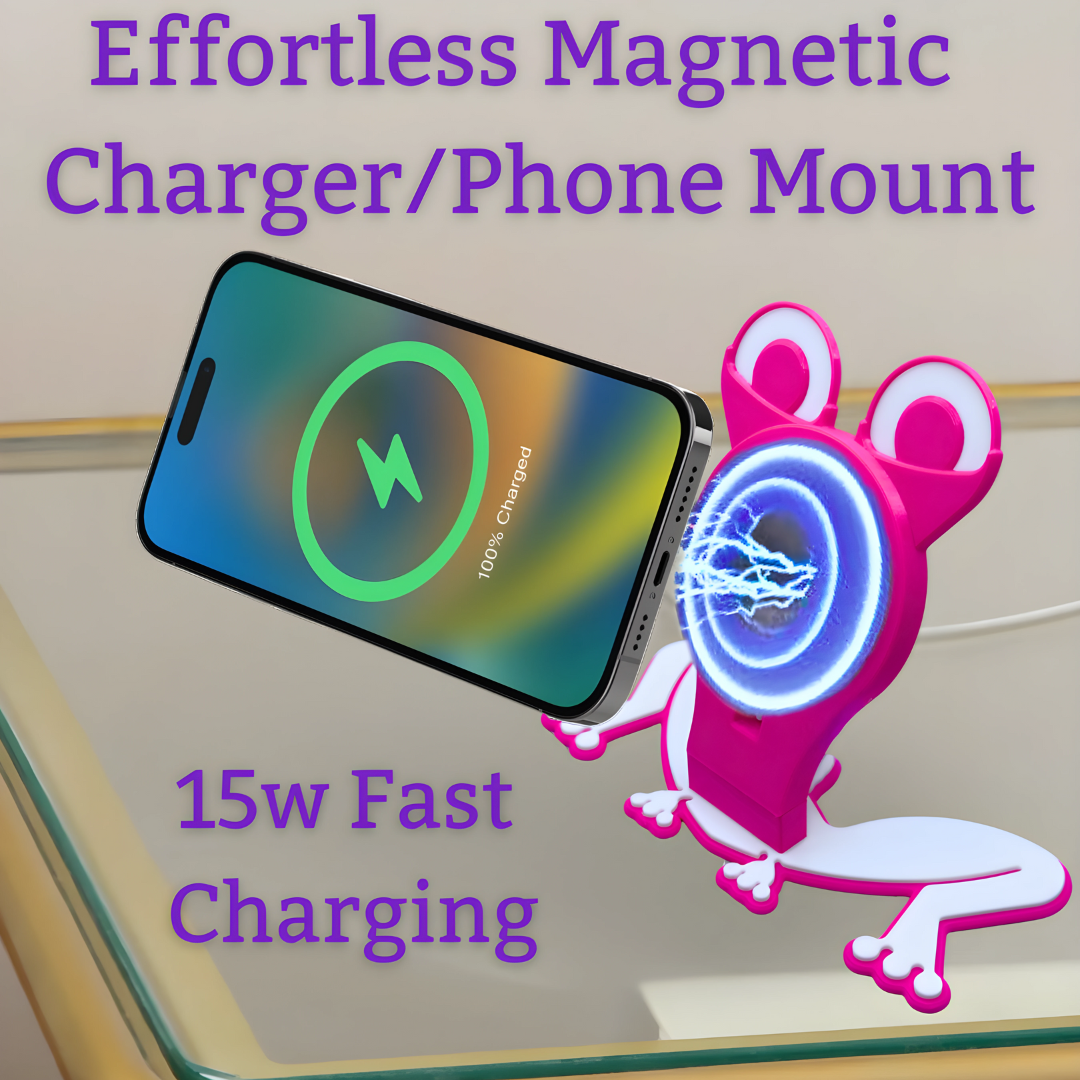 Cute Frog Phone Stand with Wireless Charging - Fun Desk Decor for Kids and Adults